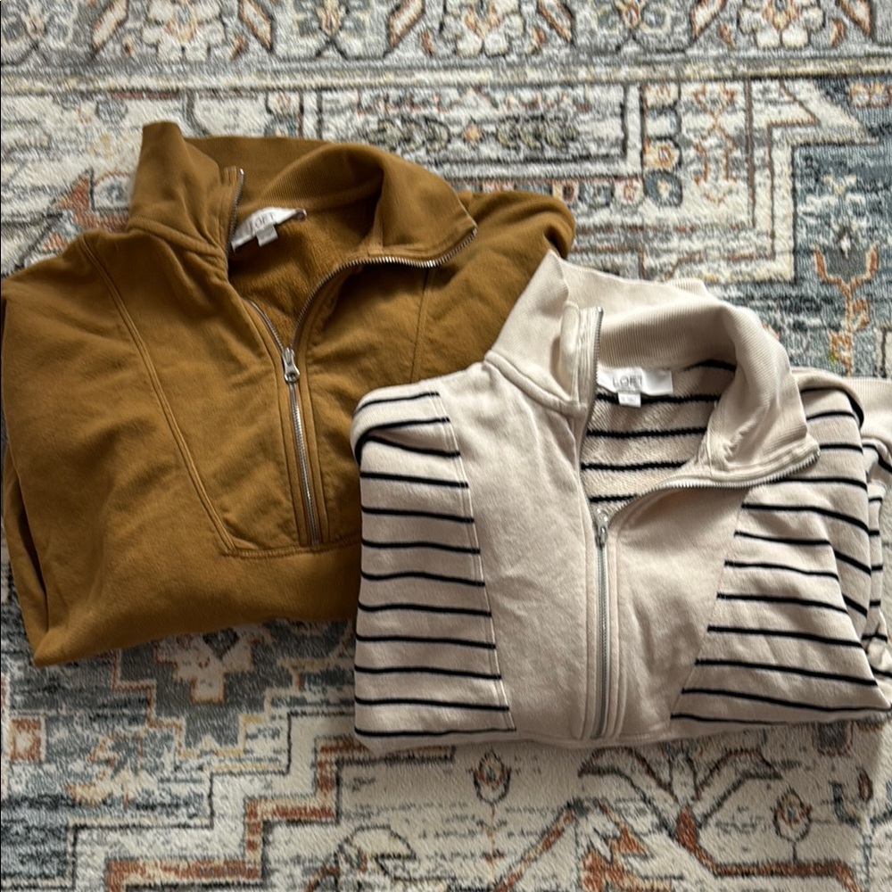 Cozy Half-Zip Pullovers - Mustard and Cream Striped